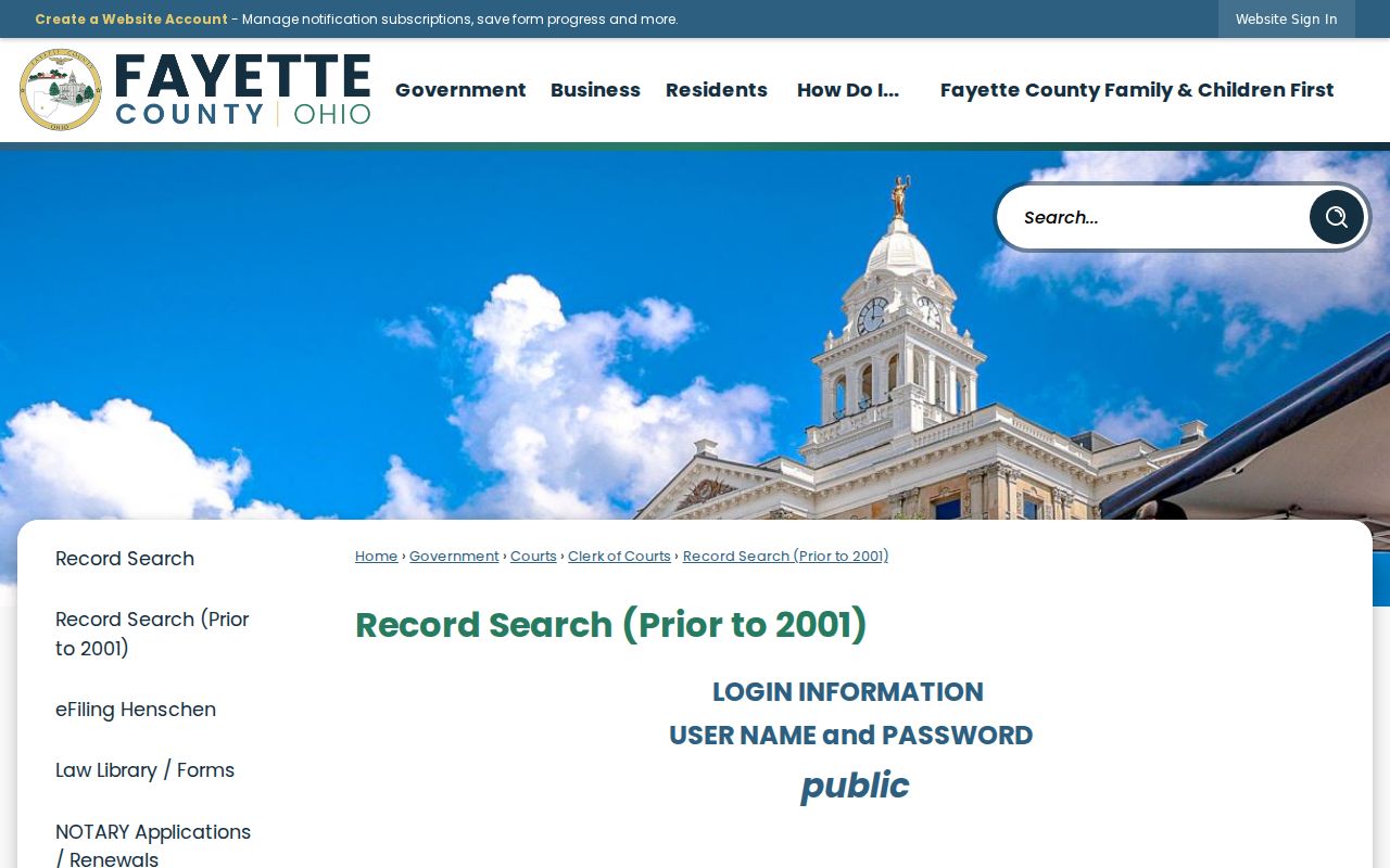 Fayette County case search prior-to-2001 records route