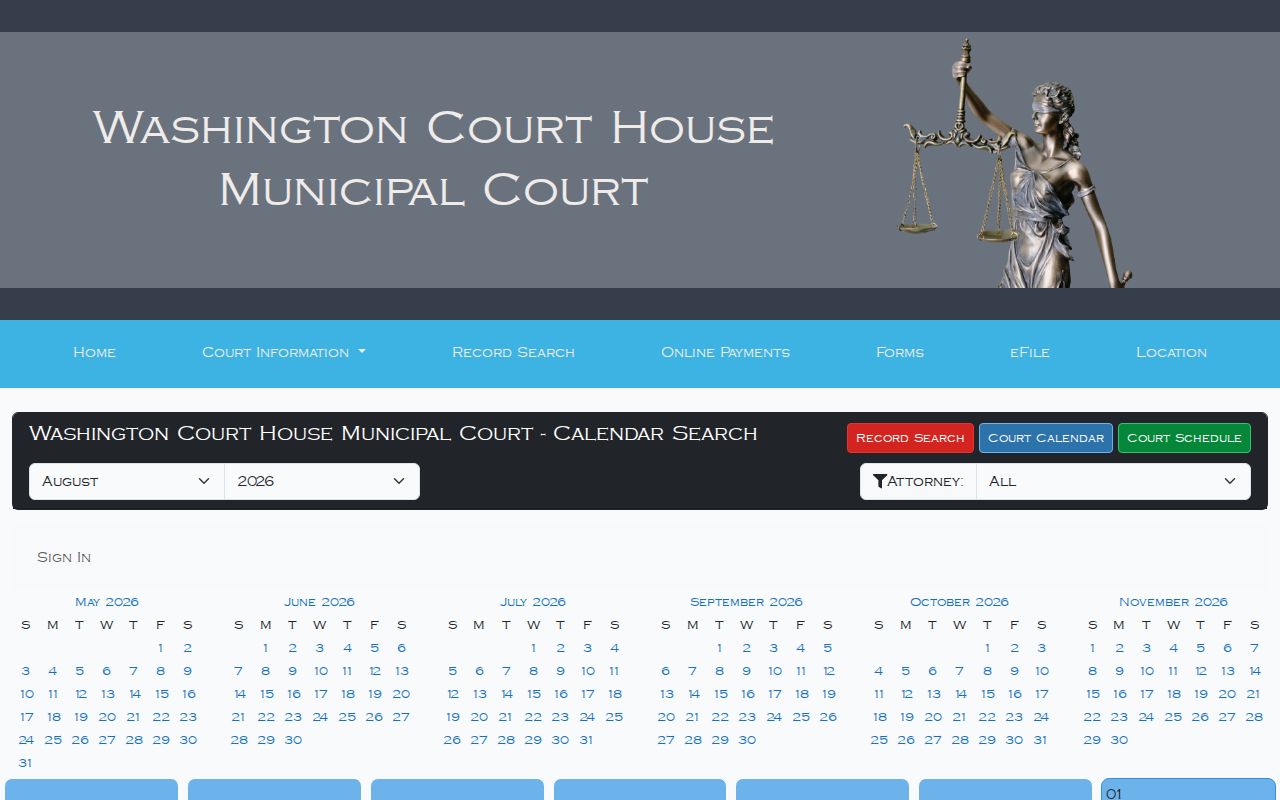 Fayette County court calendar month-view controls