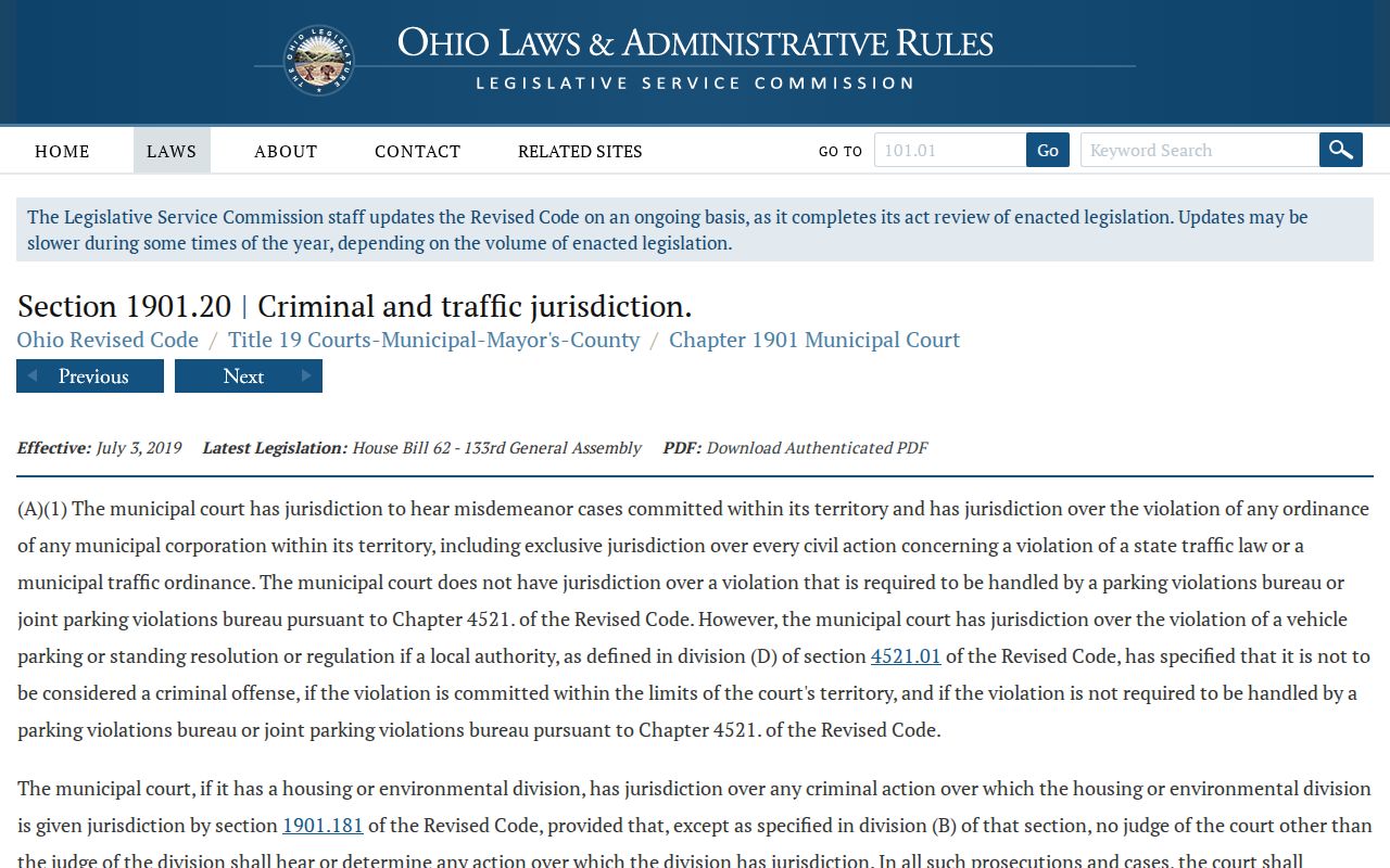 Fayette County criminal docket reference to Ohio municipal criminal jurisdiction