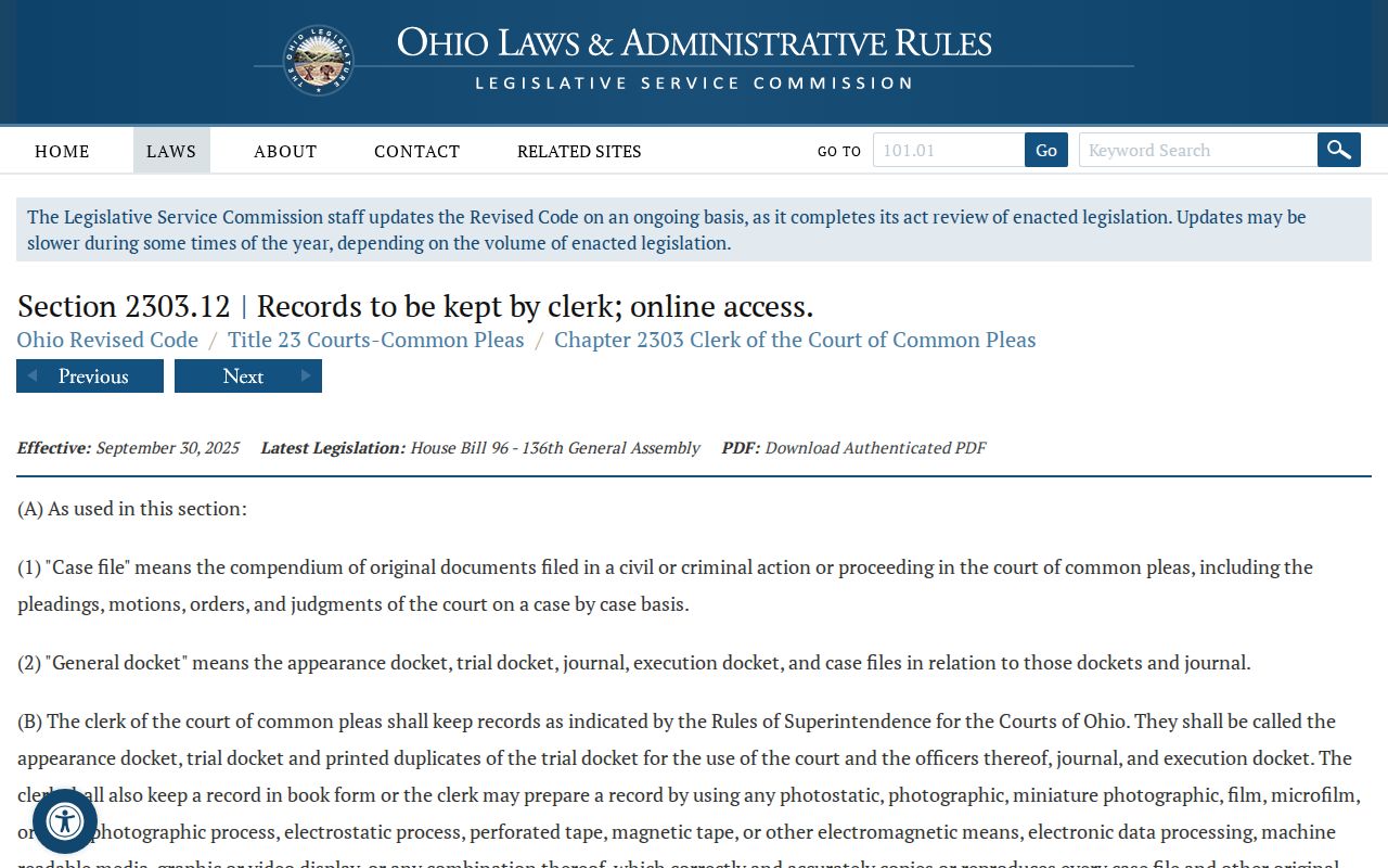 Fayette County court docket Ohio general docket access law