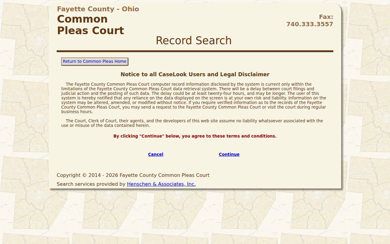 Fayette County court docket Common Pleas CaseLook access page
