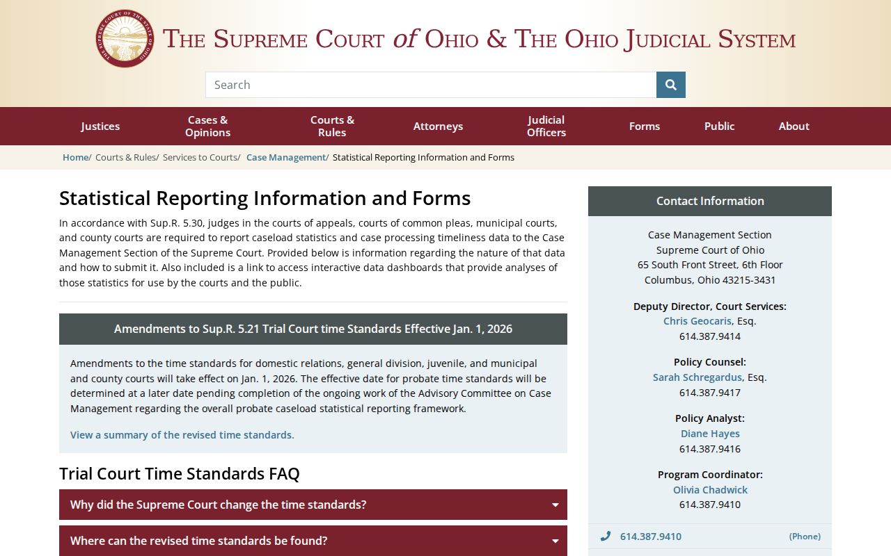 Washington Court House court docket statistical reporting reference