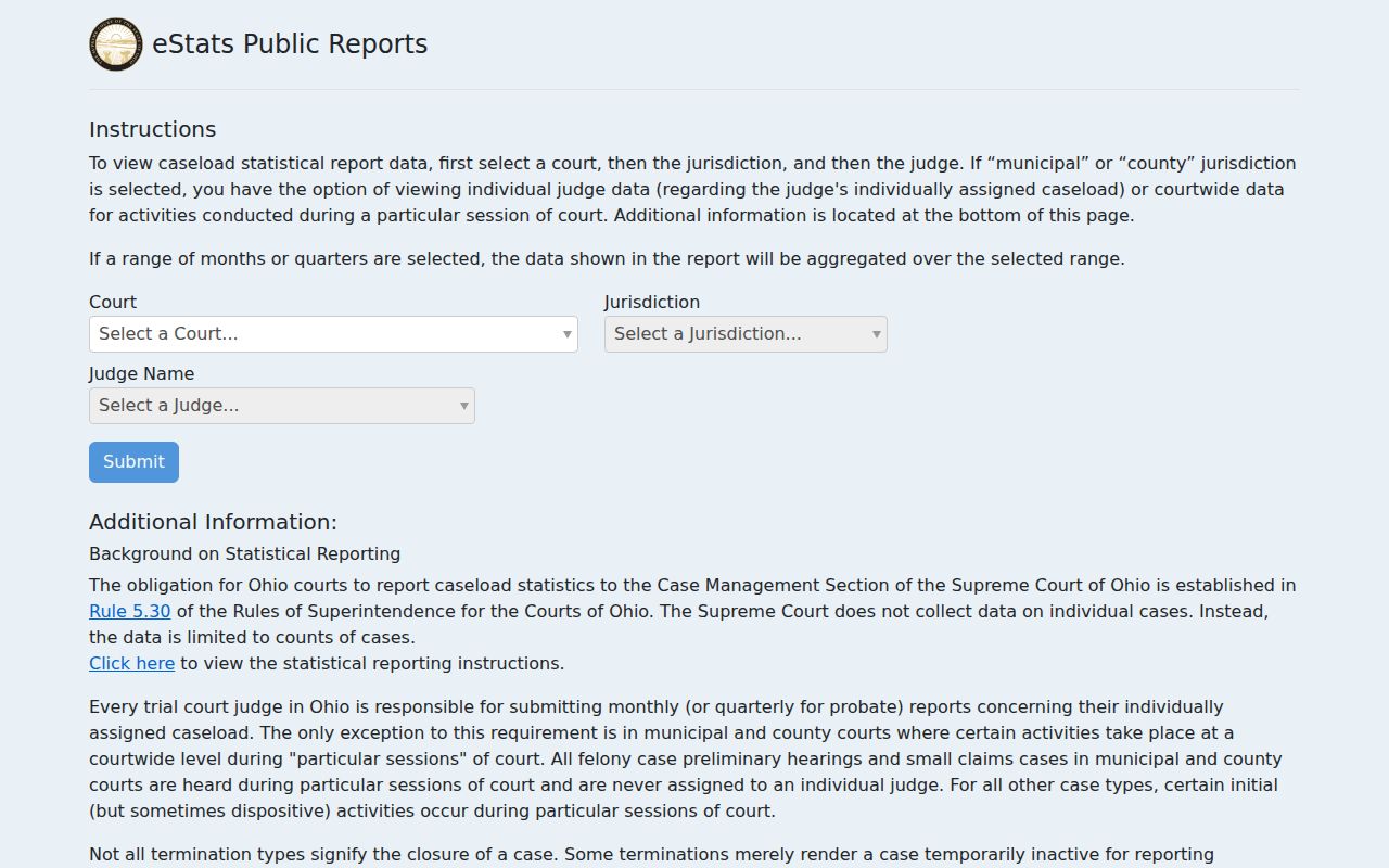 Washington Court House court docket Ohio eStats reference